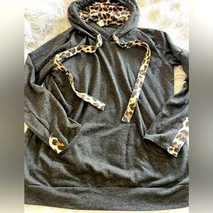 Grey super stretchy hoodie with animal print accents